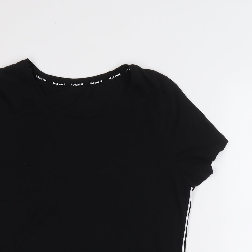 GOODMOVE Womens Black Cotton Basic T-Shirt Size 16 Boat Neck