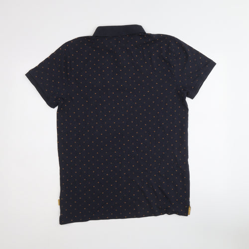 Racing Green Mens Blue Geometric Cotton Polo Size M Collared Button