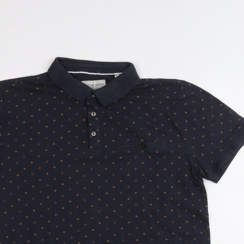 Racing Green Mens Blue Geometric Cotton Polo Size M Collared Button