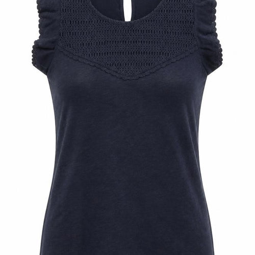 Marks and Spencer Womens Blue 100% Cotton Basic Blouse Size 6 Round Neck - Crochet Detail