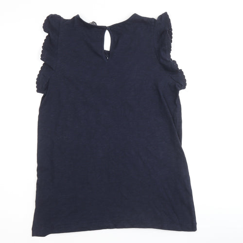 Marks and Spencer Womens Blue 100% Cotton Basic Blouse Size 6 Round Neck - Crochet Detail