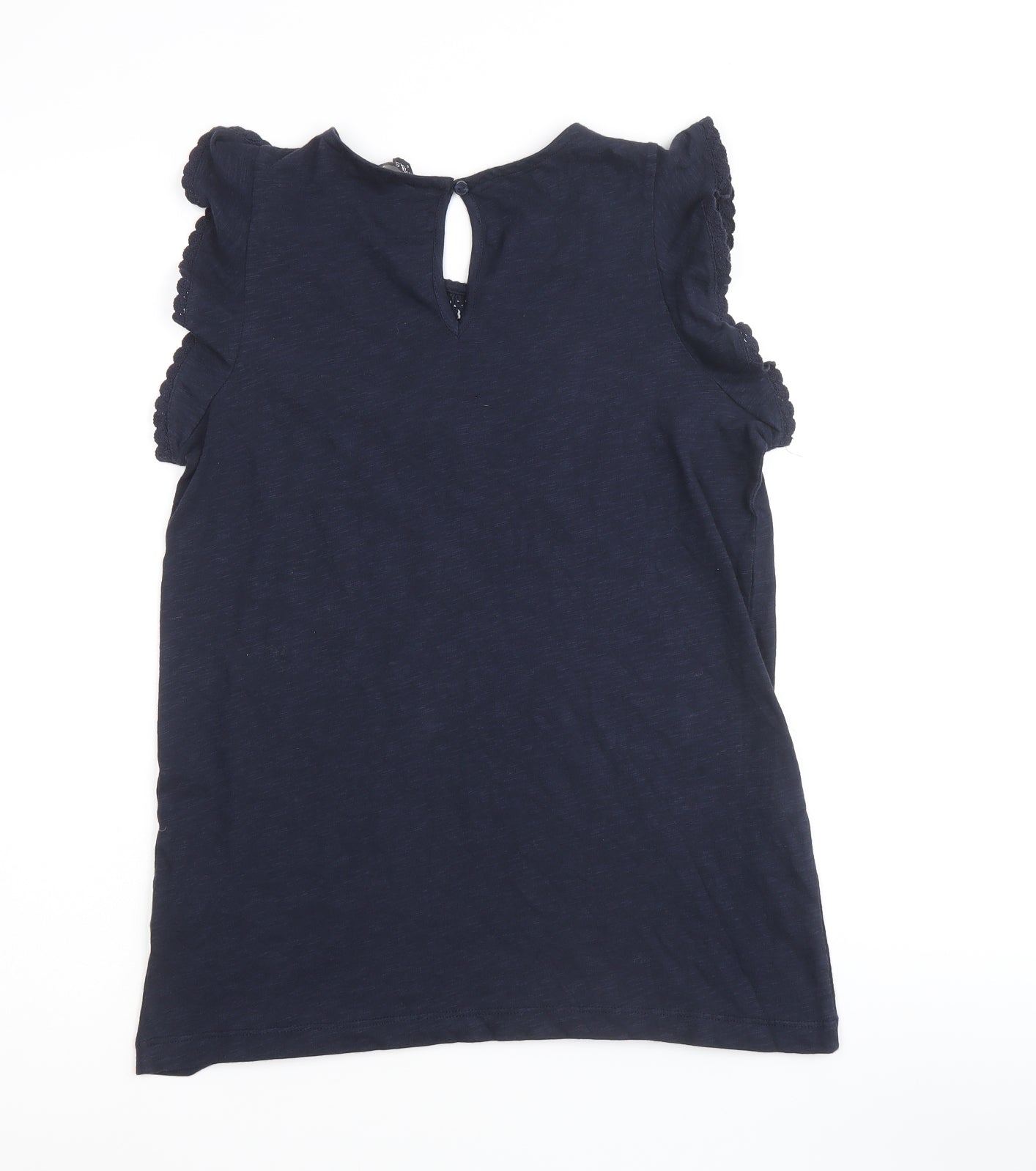 Marks and Spencer Womens Blue 100% Cotton Basic Blouse Size 6 Round Neck - Crochet Detail