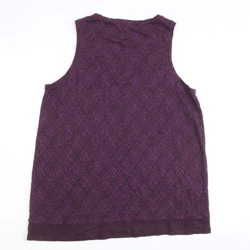 Fat Face Womens Purple Geometric Linen Basic Tank Size 12 V-Neck