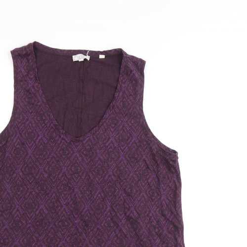 Fat Face Womens Purple Geometric Linen Basic Tank Size 12 V-Neck
