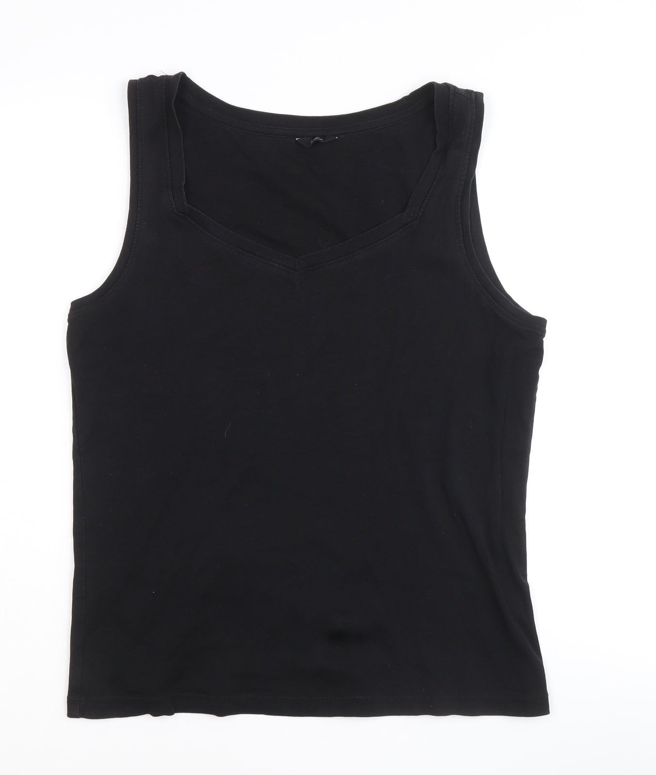 M&Co Womens Black 100% Cotton Basic Tank Size 14 Scoop Neck