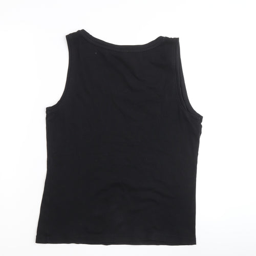 M&Co Womens Black 100% Cotton Basic Tank Size 14 Scoop Neck