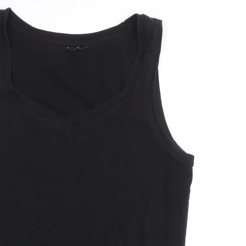 M&Co Womens Black 100% Cotton Basic Tank Size 14 Scoop Neck