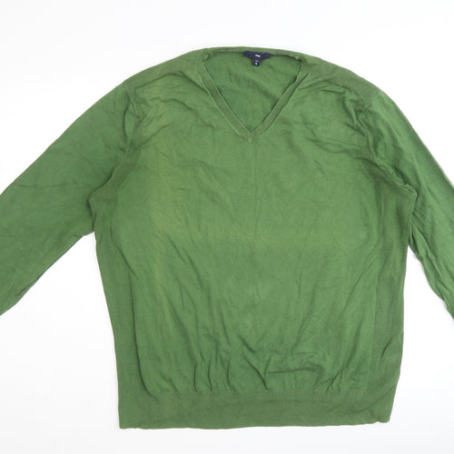 Gap Mens Green V-Neck Cotton Pullover Jumper Size XL Long Sleeve