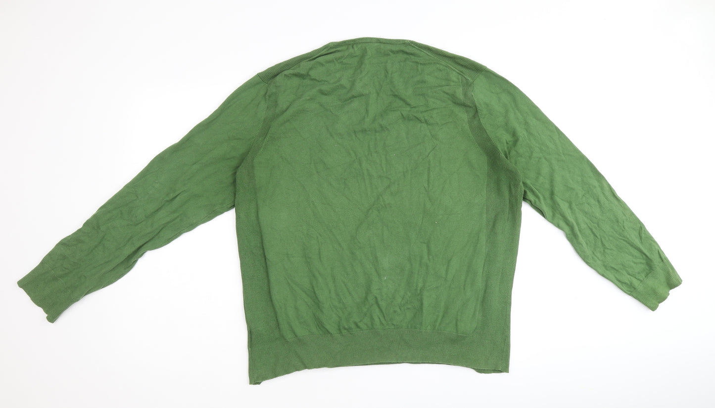 Gap Mens Green V-Neck Cotton Pullover Jumper Size XL Long Sleeve