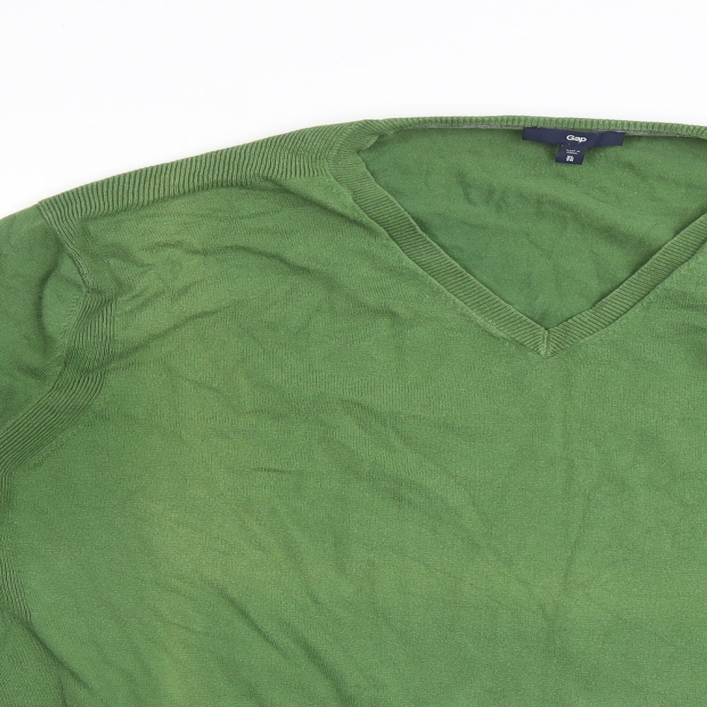 Gap Mens Green V-Neck Cotton Pullover Jumper Size XL Long Sleeve