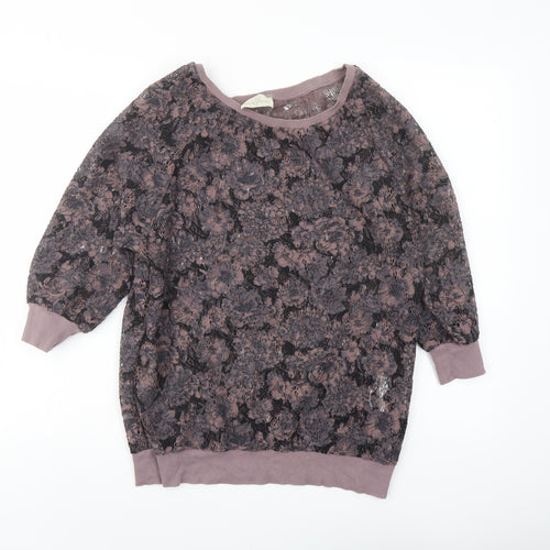 NEXT Womens Purple Floral Polyester Basic Blouse Size 10 Round Neck