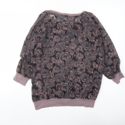 NEXT Womens Purple Floral Polyester Basic Blouse Size 10 Round Neck