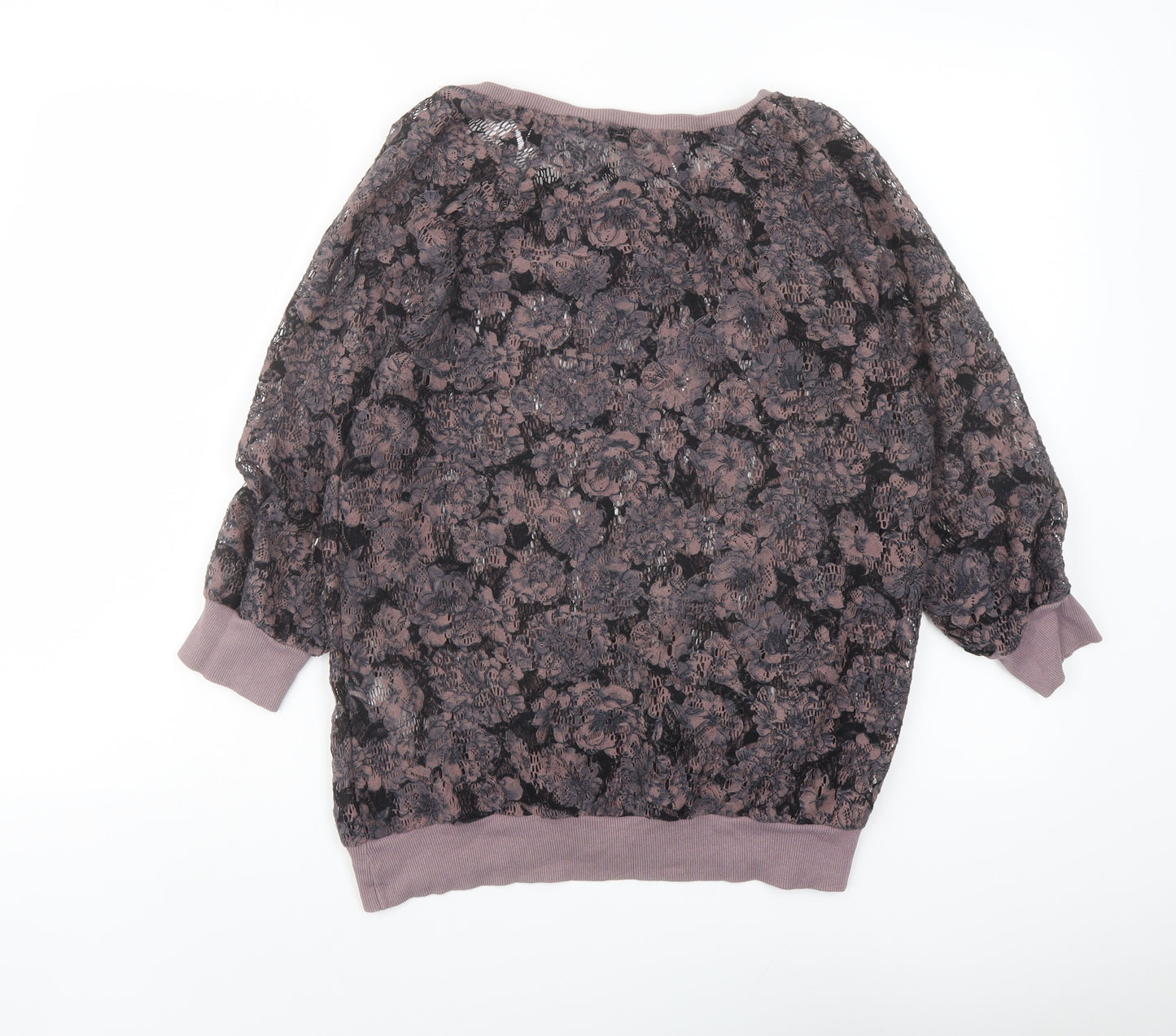 NEXT Womens Purple Floral Polyester Basic Blouse Size 10 Round Neck