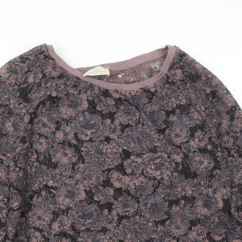 NEXT Womens Purple Floral Polyester Basic Blouse Size 10 Round Neck