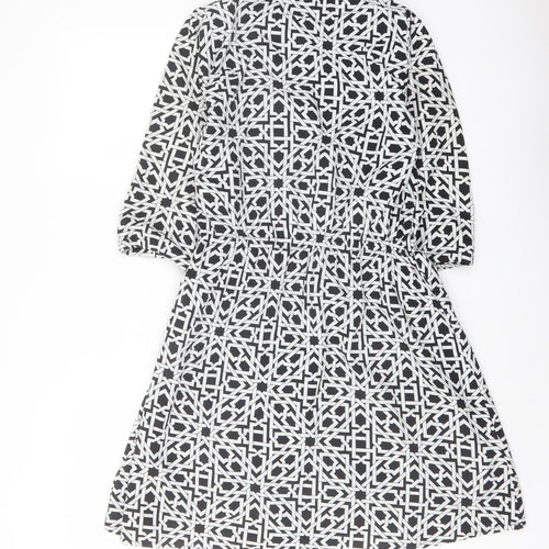 Yumi Womens Black Geometric Polyester A-Line Size 10 V-Neck Pullover