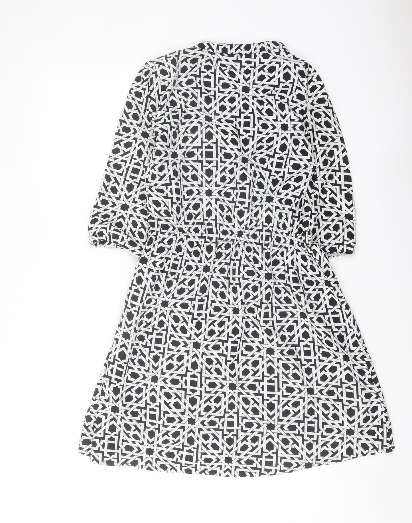 Yumi Womens Black Geometric Polyester A-Line Size 10 V-Neck Pullover
