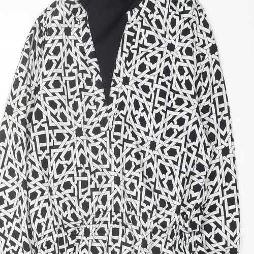 Yumi Womens Black Geometric Polyester A-Line Size 10 V-Neck Pullover