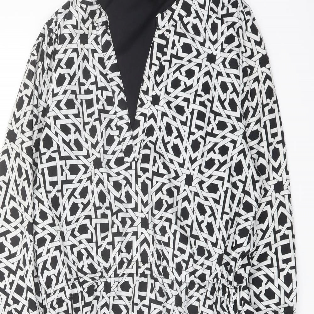 Yumi Womens Black Geometric Polyester A-Line Size 10 V-Neck Pullover