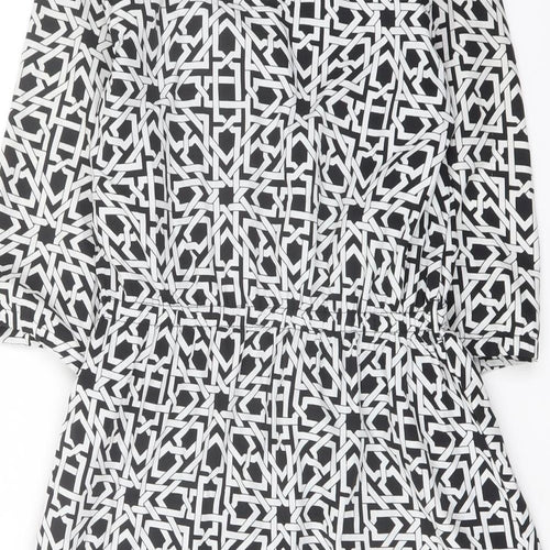 Yumi Womens Black Geometric Polyester A-Line Size 10 V-Neck Pullover