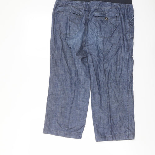 Debenhams Womens Blue Cotton Cropped Trousers Size 12 L20 in Regular Button