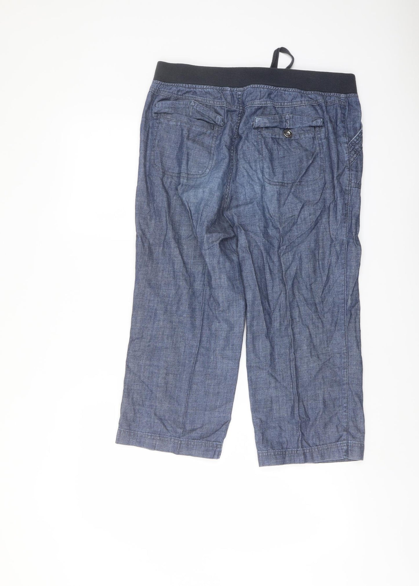 Debenhams Womens Blue Cotton Cropped Trousers Size 12 L20 in Regular Button