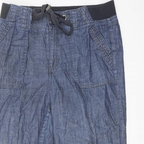 Debenhams Womens Blue Cotton Cropped Trousers Size 12 L20 in Regular Button