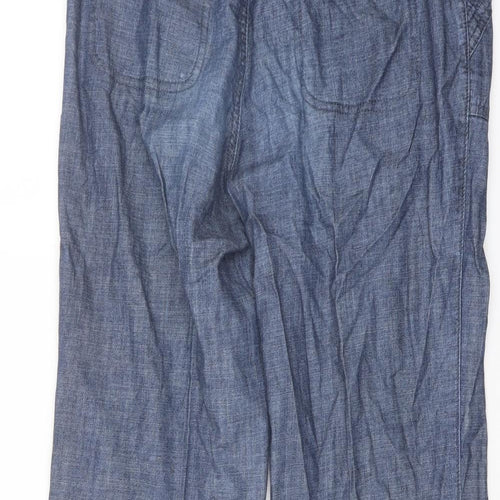 Debenhams Womens Blue Cotton Cropped Trousers Size 12 L20 in Regular Button