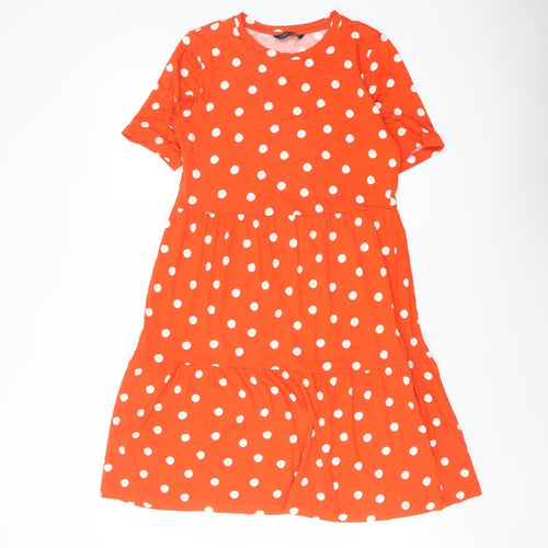 Marks and Spencer Womens Orange Polka Dot Viscose Trapeze & Swing Size 10 Round Neck Pullover