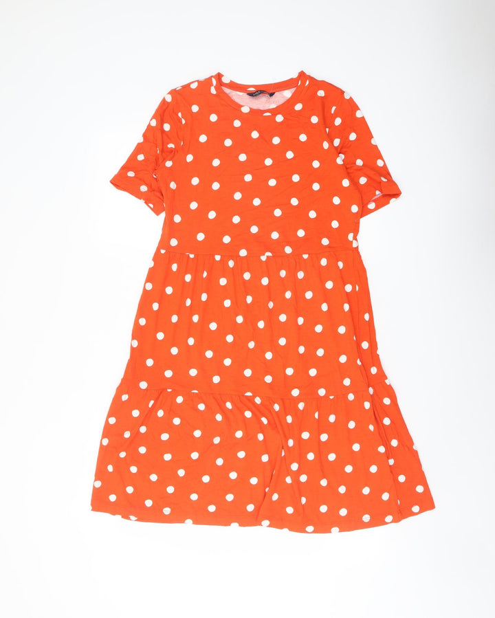 Marks and Spencer Womens Orange Polka Dot Viscose Trapeze & Swing Size 10 Round Neck Pullover
