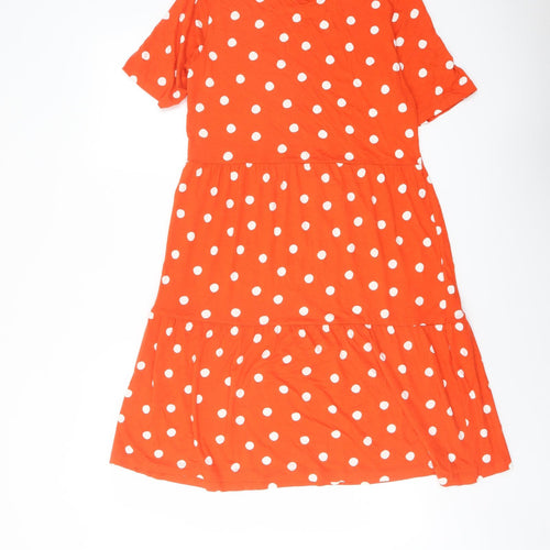 Marks and Spencer Womens Orange Polka Dot Viscose Trapeze & Swing Size 10 Round Neck Pullover
