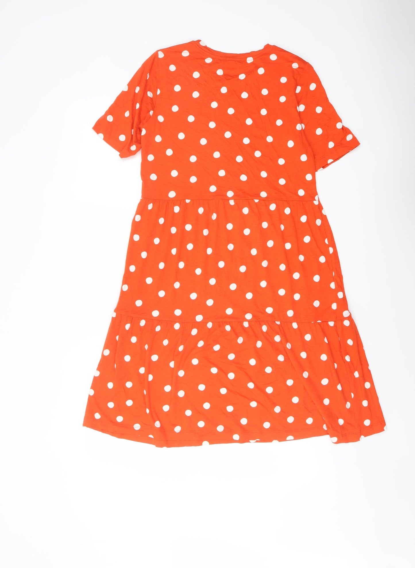 Marks and Spencer Womens Orange Polka Dot Viscose Trapeze & Swing Size 10 Round Neck Pullover