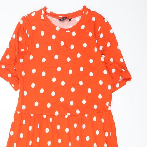 Marks and Spencer Womens Orange Polka Dot Viscose Trapeze & Swing Size 10 Round Neck Pullover