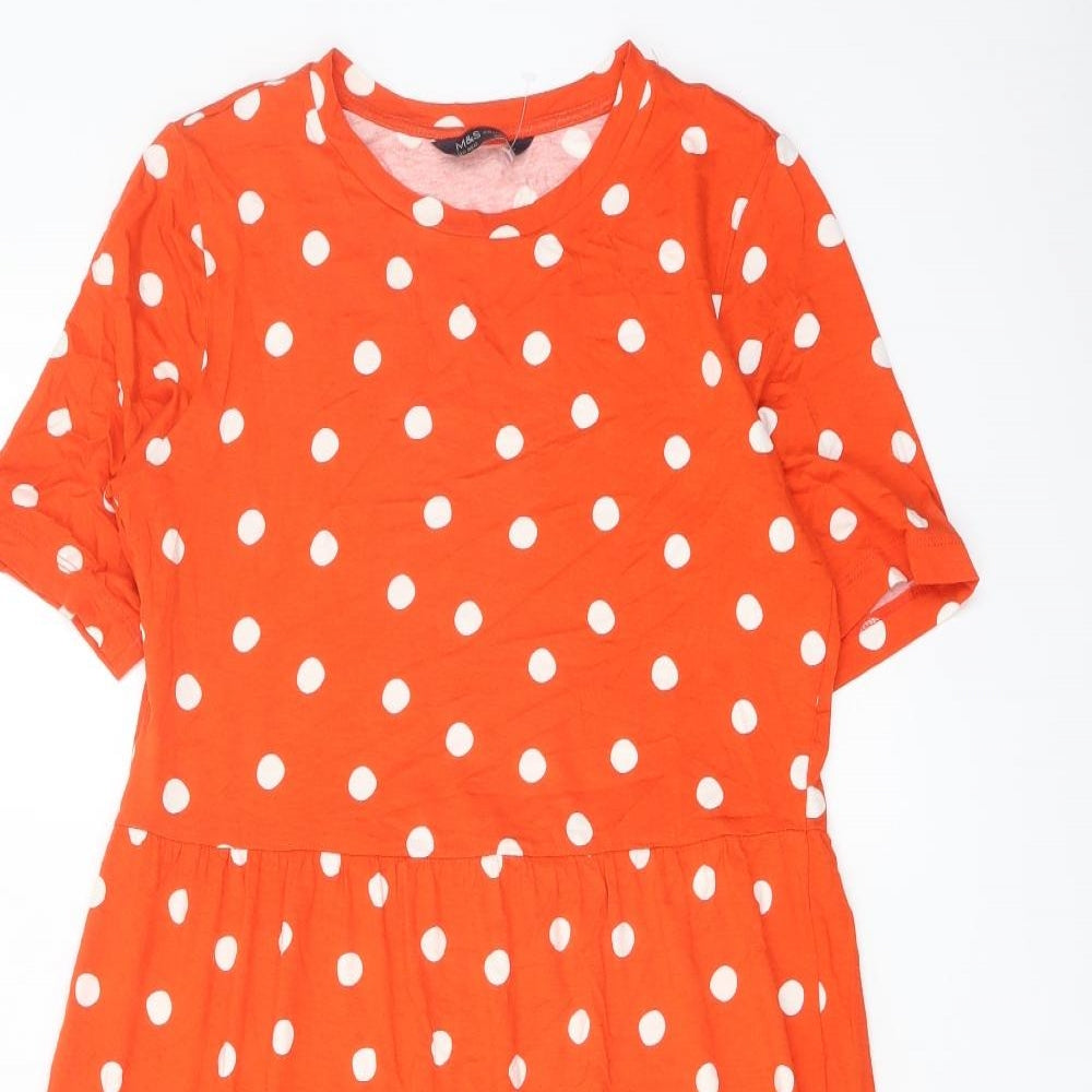 Marks and Spencer Womens Orange Polka Dot Viscose Trapeze & Swing Size 10 Round Neck Pullover
