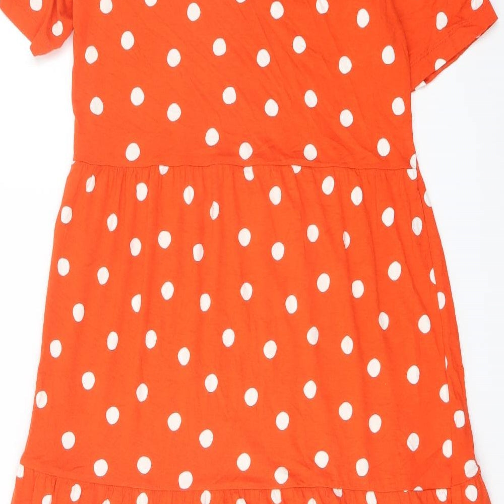 Marks and Spencer Womens Orange Polka Dot Viscose Trapeze & Swing Size 10 Round Neck Pullover
