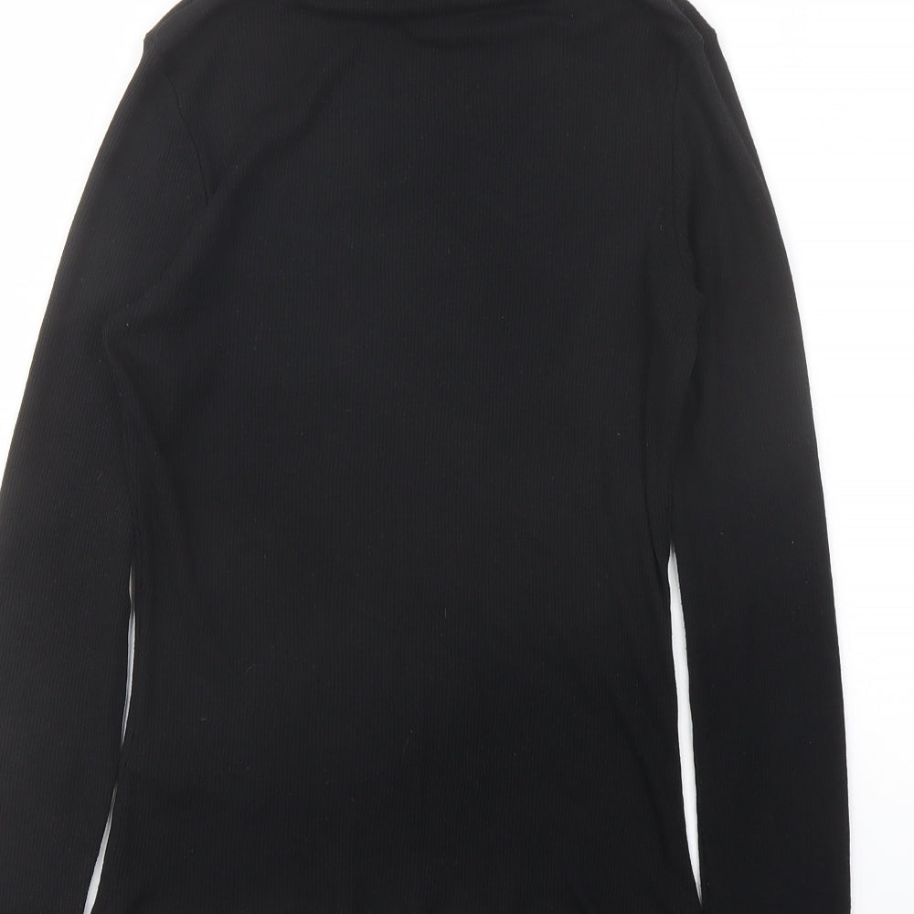 New Look Womens Black Polyester Basic T-Shirt Size 14 Roll Neck