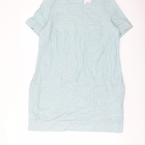 NEXT Womens Blue Striped Linen A-Line Size 18 Round Neck Button