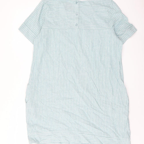NEXT Womens Blue Striped Linen A-Line Size 18 Round Neck Button