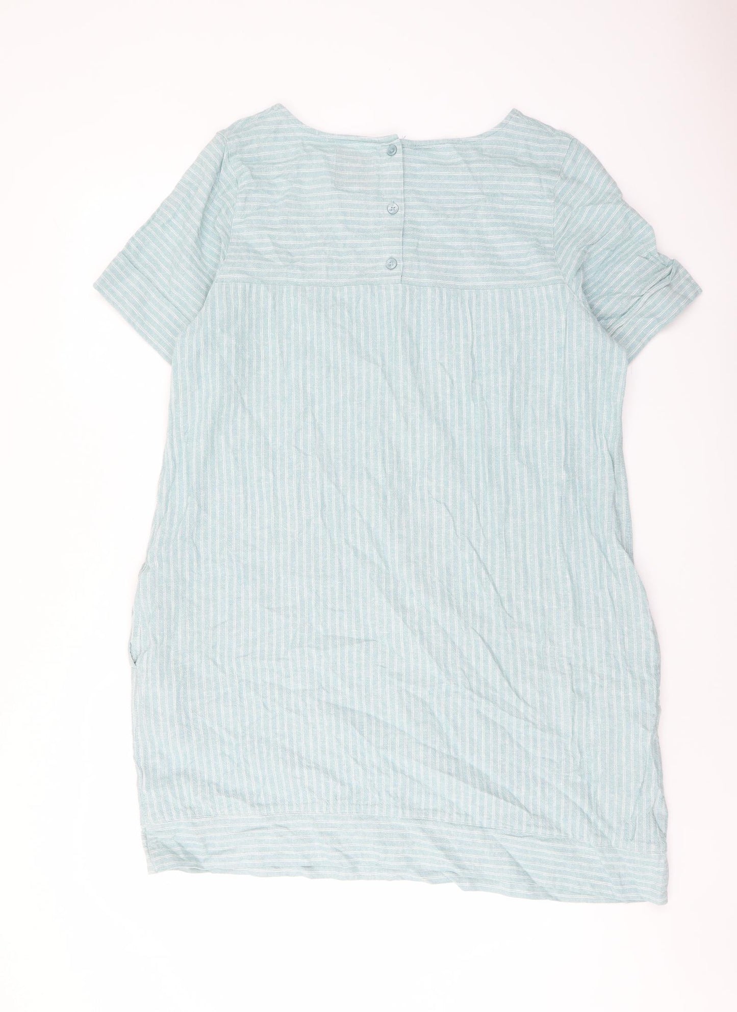 NEXT Womens Blue Striped Linen A-Line Size 18 Round Neck Button
