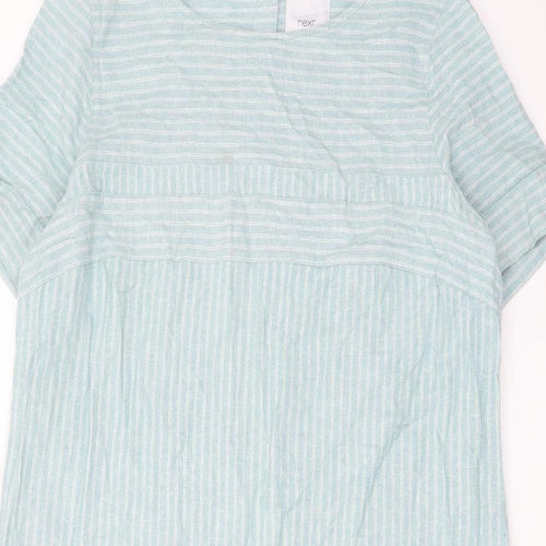 NEXT Womens Blue Striped Linen A-Line Size 18 Round Neck Button