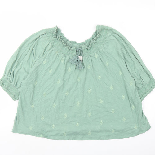 Lucky Brand Womens Green Polyester Basic Blouse Size L Round Neck