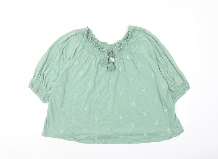 Lucky Brand Womens Green Polyester Basic Blouse Size L Round Neck