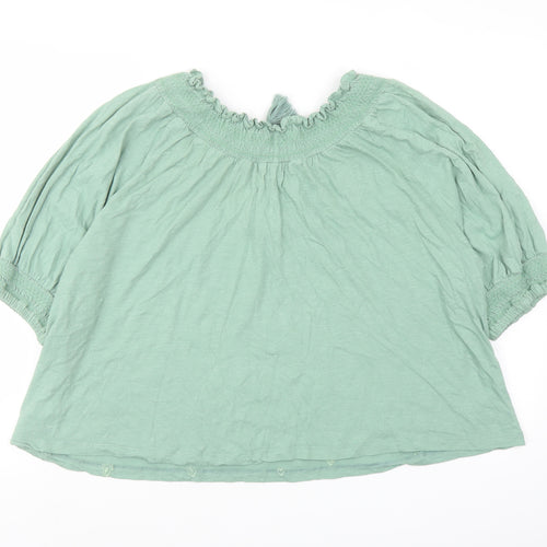 Lucky Brand Womens Green Polyester Basic Blouse Size L Round Neck