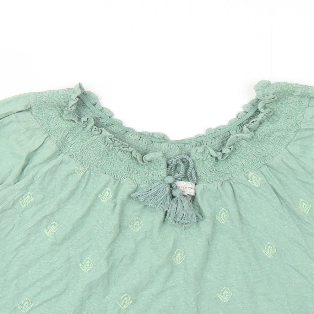Lucky Brand Womens Green Polyester Basic Blouse Size L Round Neck