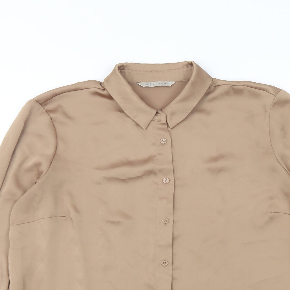 Marks and Spencer Womens Beige Polyester Basic Button-Up Size 12 Collared
