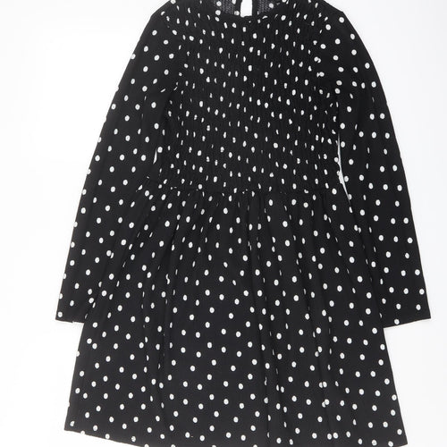 River Island Womens Black Polka Dot Polyester Trapeze & Swing Size 8 Round Neck Button