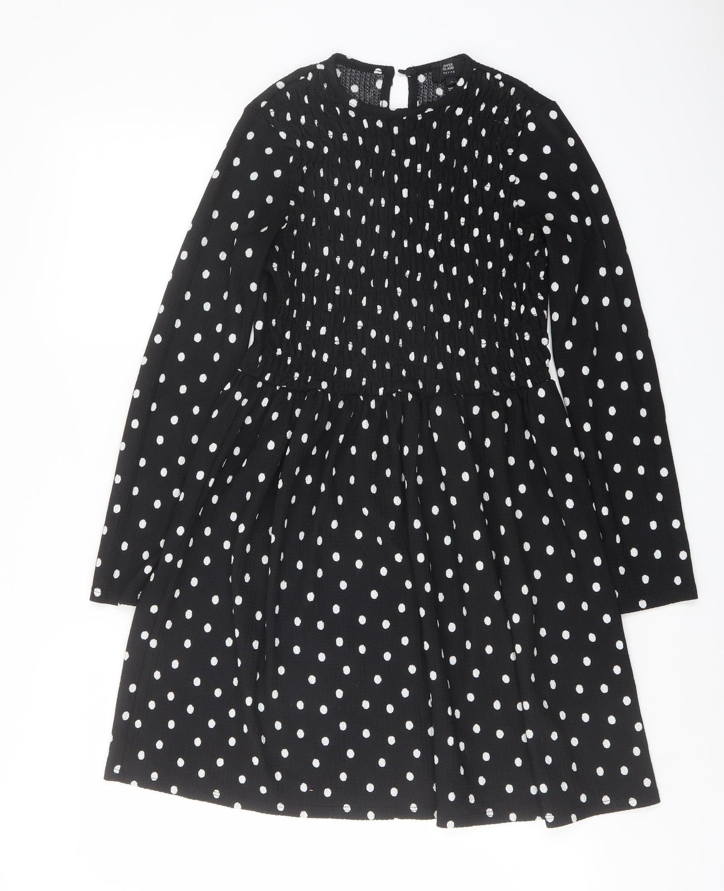 River Island Womens Black Polka Dot Polyester Trapeze & Swing Size 8 Round Neck Button