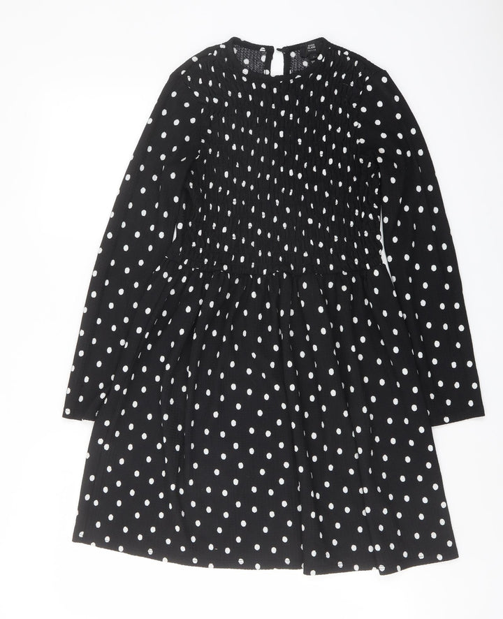River Island Womens Black Polka Dot Polyester Trapeze & Swing Size 8 Round Neck Button