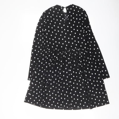 River Island Womens Black Polka Dot Polyester Trapeze & Swing Size 8 Round Neck Button