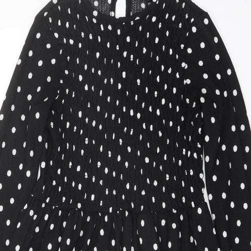River Island Womens Black Polka Dot Polyester Trapeze & Swing Size 8 Round Neck Button