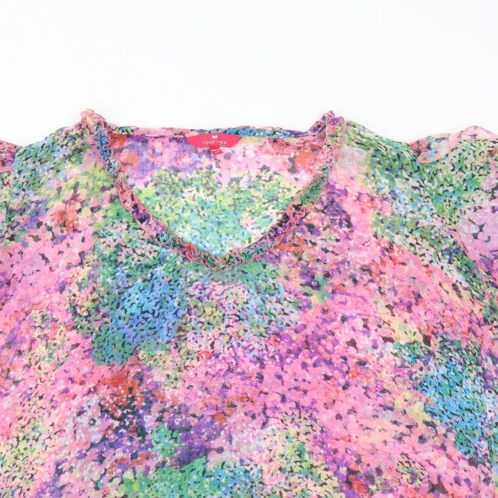 Together Womens Multicoloured Floral Polyester Basic Blouse Size 22 V-Neck